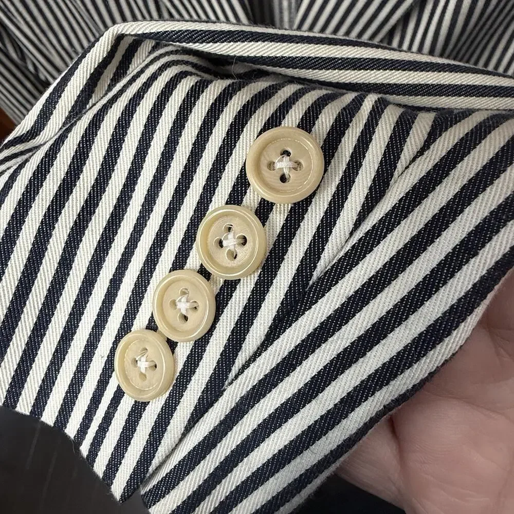 Vintage Lauren Ralph Lauren Women's Blazer Size 6 White Navy Pinstripe Made USA - Picture 5 of 6